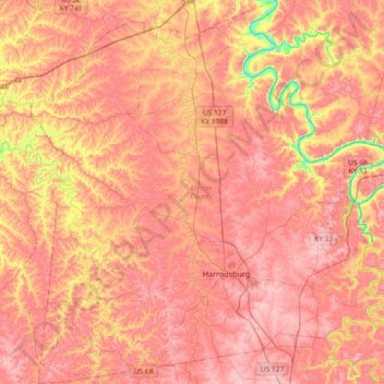 Mercer County topographic map, elevation, terrain