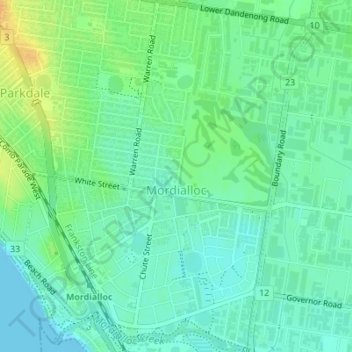 Mordialloc topographic map, elevation, terrain