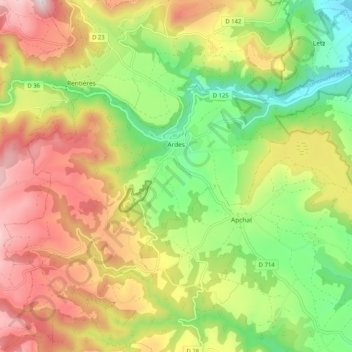 Ardes topographic map, elevation, terrain