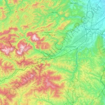 Bezirk Wiener Neustadt topographic map, elevation, terrain
