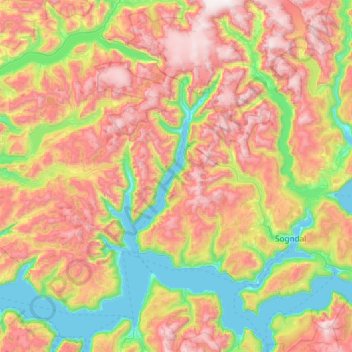 Sogndal topographic map, elevation, terrain