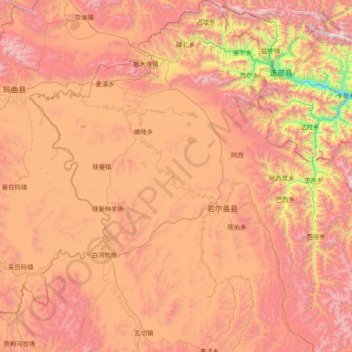 མཛོད་དགེ་རྫོང་ 若尔盖县 topographic map, elevation, terrain