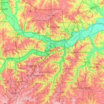Kansas City topographic map, elevation, terrain