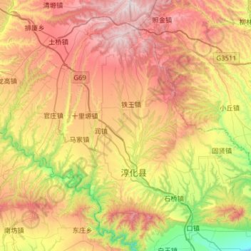 淳化县 topographic map, elevation, terrain