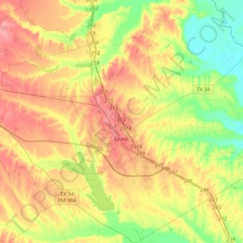 Ennis topographic map, elevation, terrain