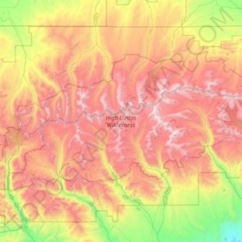 High Uintas Wilderness topographic map, elevation, terrain