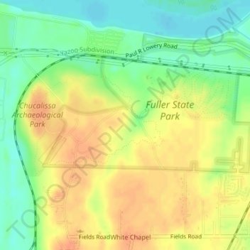 T. O. Fuller State Park topographic map, elevation, terrain