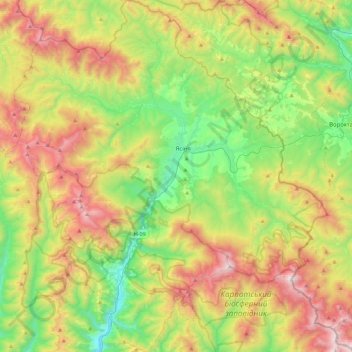 Yasinia Settlement Hromada topographic map, elevation, terrain