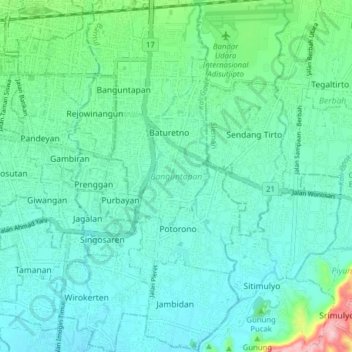 Banguntapan topographic map, elevation, terrain