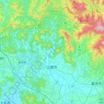 Yamaga topographic map, elevation, terrain