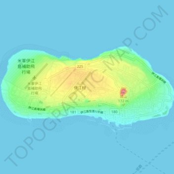 Iejima topographic map, elevation, terrain