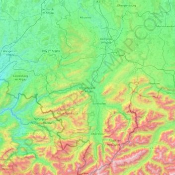 Landkreis Oberallgäu topographic map, elevation, terrain