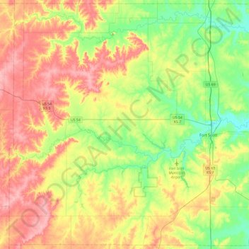 Bourbon County topographic map, elevation, terrain