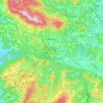 Boone topographic map, elevation, terrain