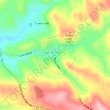 Amador City topographic map, elevation, terrain
