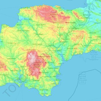 Devon topographic map, elevation, terrain