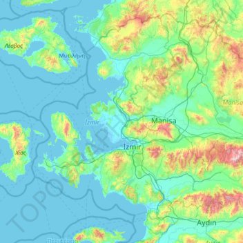 Izmir topographic map, elevation, terrain