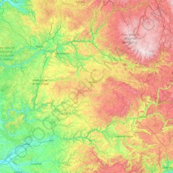 Aveyron topographic map, elevation, terrain