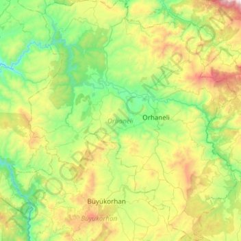 Orhaneli topographic map, elevation, terrain