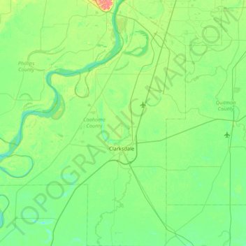 Coahoma County topographic map, elevation, terrain