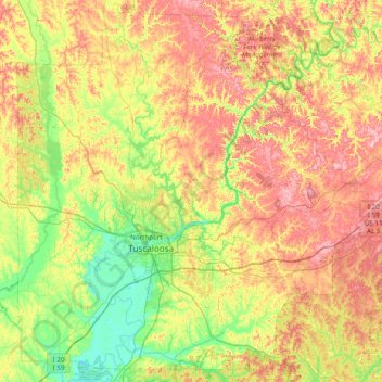 Tuscaloosa County topographic map, elevation, terrain