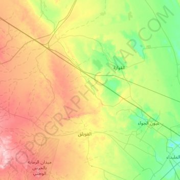 Uyun Al Jiwa topographic map, elevation, terrain