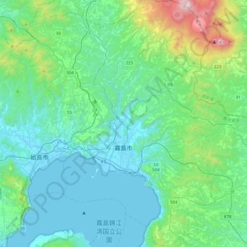 Kirishima topographic map, elevation, terrain