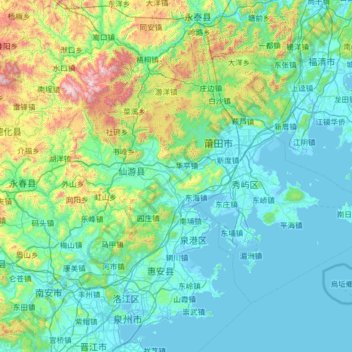 莆田市 topographic map, elevation, terrain