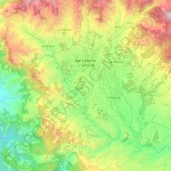 San Isidro de El General topographic map, elevation, terrain