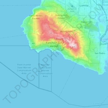 Rancho Palos Verdes topographic map, elevation, terrain