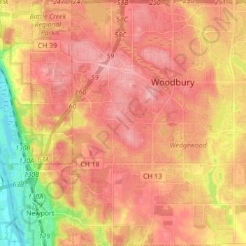 Woodbury topographic map, elevation, terrain