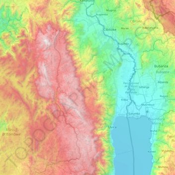 Uvira topographic map, elevation, terrain