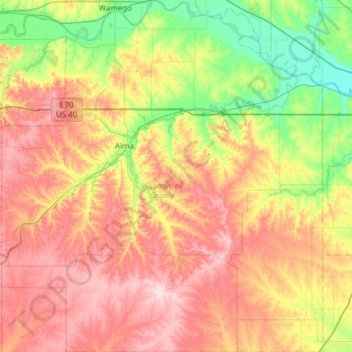 Wabaunsee County topographic map, elevation, terrain