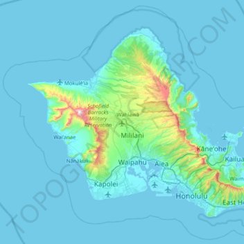 Oahu topographic map, elevation, terrain