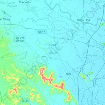 Triệu Sơn District topographic map, elevation, terrain