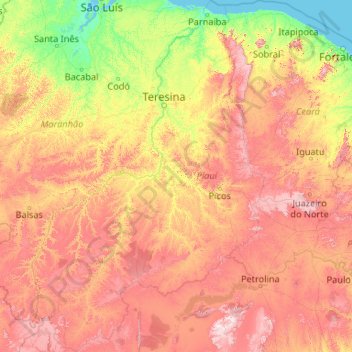 Piauí topographic map, elevation, terrain