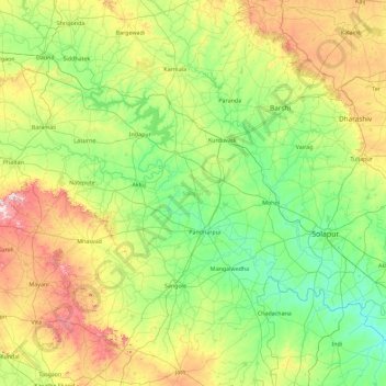 Solapur District topographic map, elevation, terrain
