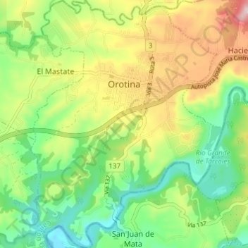 Orotina topographic map, elevation, terrain