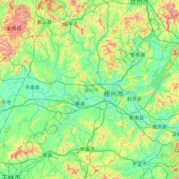 Wuzhou City topographic map, elevation, terrain