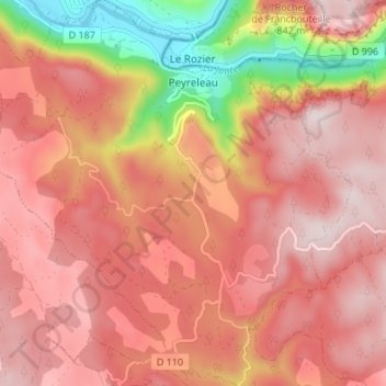 Peyreleau topographic map, elevation, terrain
