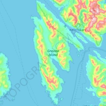 Gravina Island topographic map, elevation, terrain