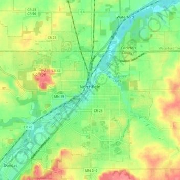 Northfield topographic map, elevation, terrain