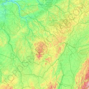 Burgundy topographic map, elevation, terrain