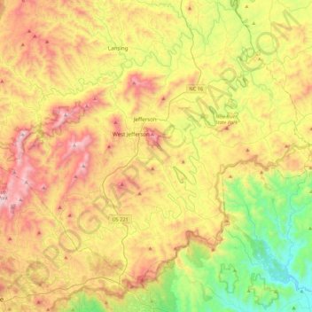 South Fork New River topographic map, elevation, terrain