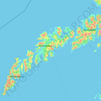 Vestvågøy topographic map, elevation, terrain