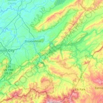Carter County topographic map, elevation, terrain