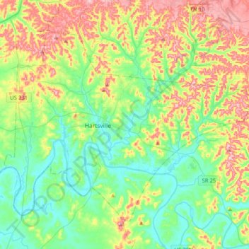 Trousdale County topographic map, elevation, terrain