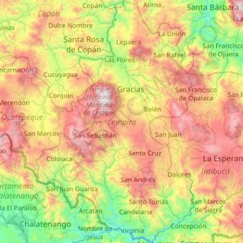 Lempira topographic map, elevation, terrain