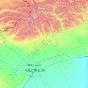 Onsu County topographic map, elevation, terrain