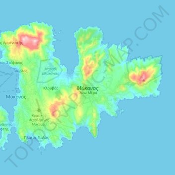 Mykonos topographic map, elevation, terrain